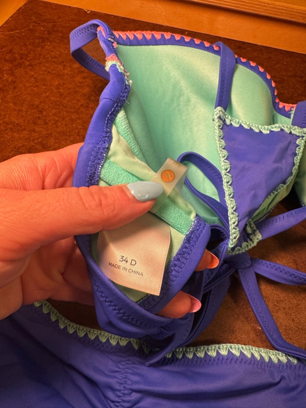 Shade and Shore Blue Two-Piece Bikini with Decorative orange and teal trim - Picture 7 of 7